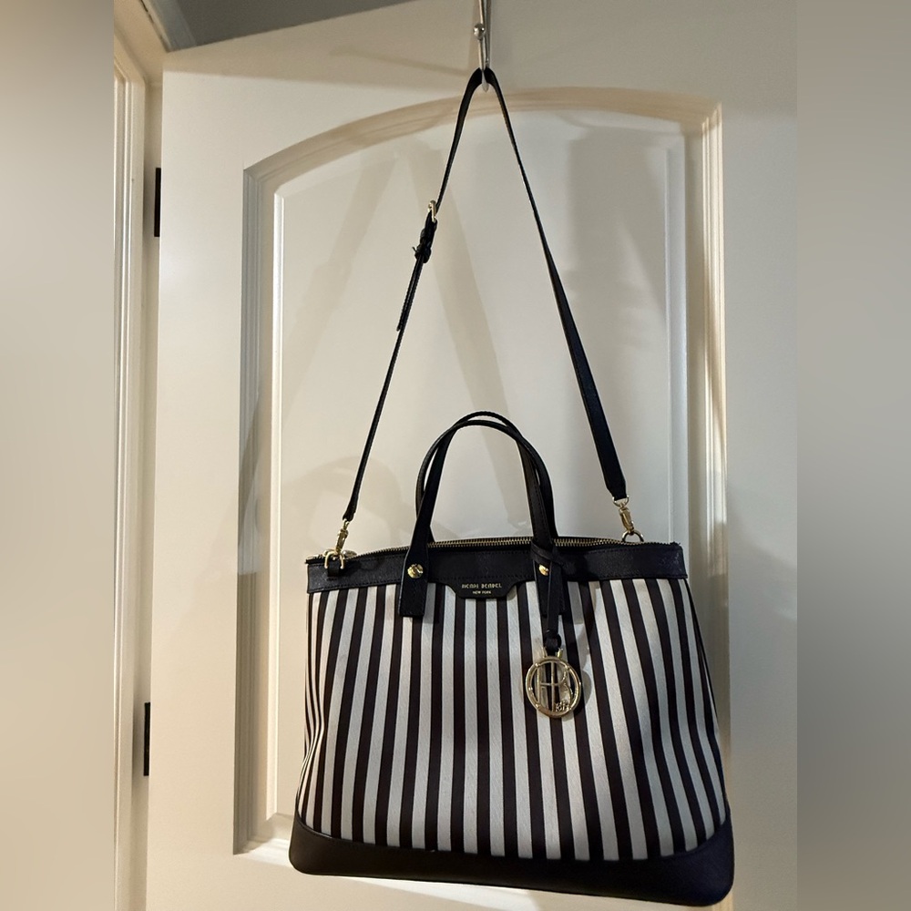 Henri Bendel Centennial Striped Sateen and Leather Purse w/Cross Body Strap
